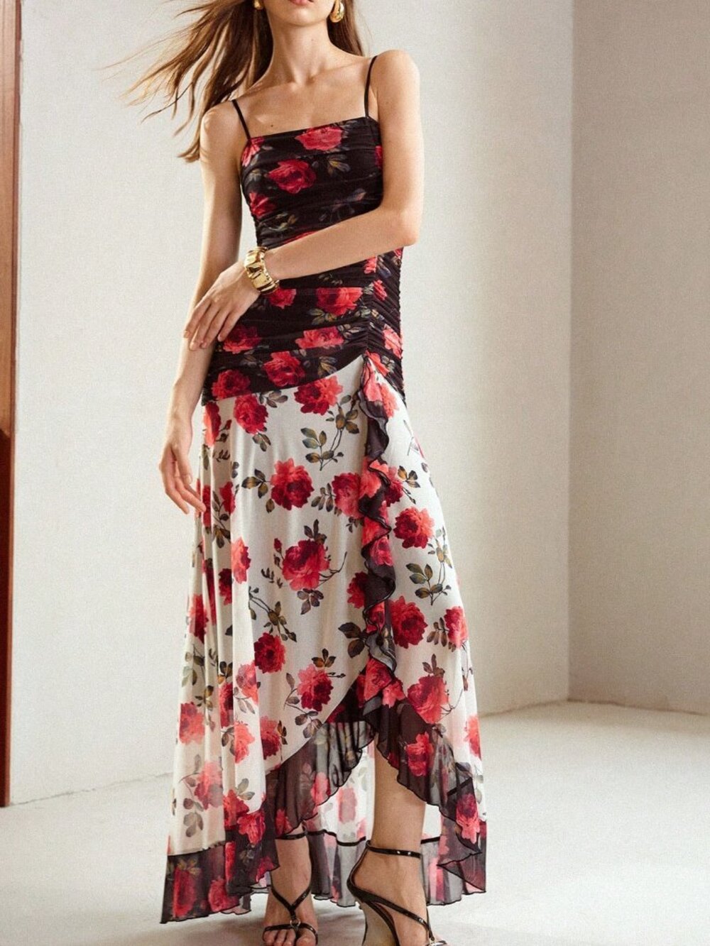 Multicolor Elegant Women's Mesh Print Spaghetti Strap Dress - Picture 4 of 6